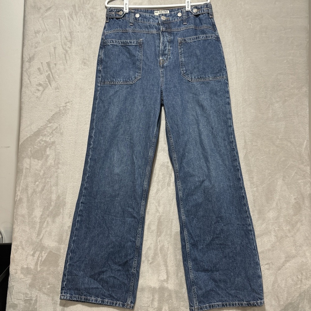 We The Free Palmer Wide Leg Denim Jeans Women's 28 Blue High Rise‎ Patch Pockets